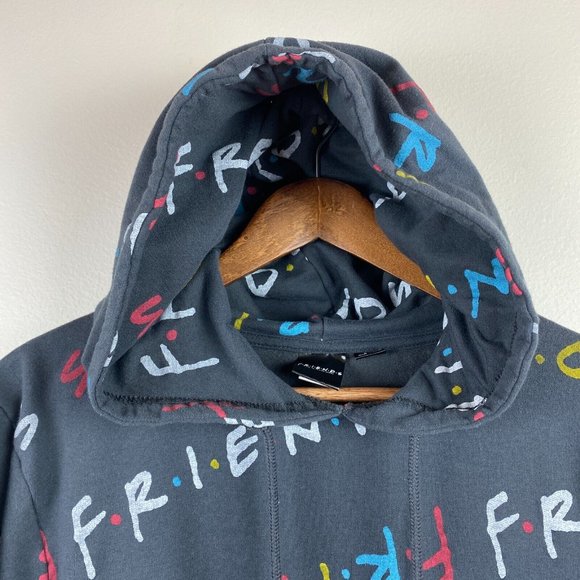 Friends Hoodie Sweatshirt M Gray Multicolor Graphic Pocket Fleece Lined - Picture 4 of 10